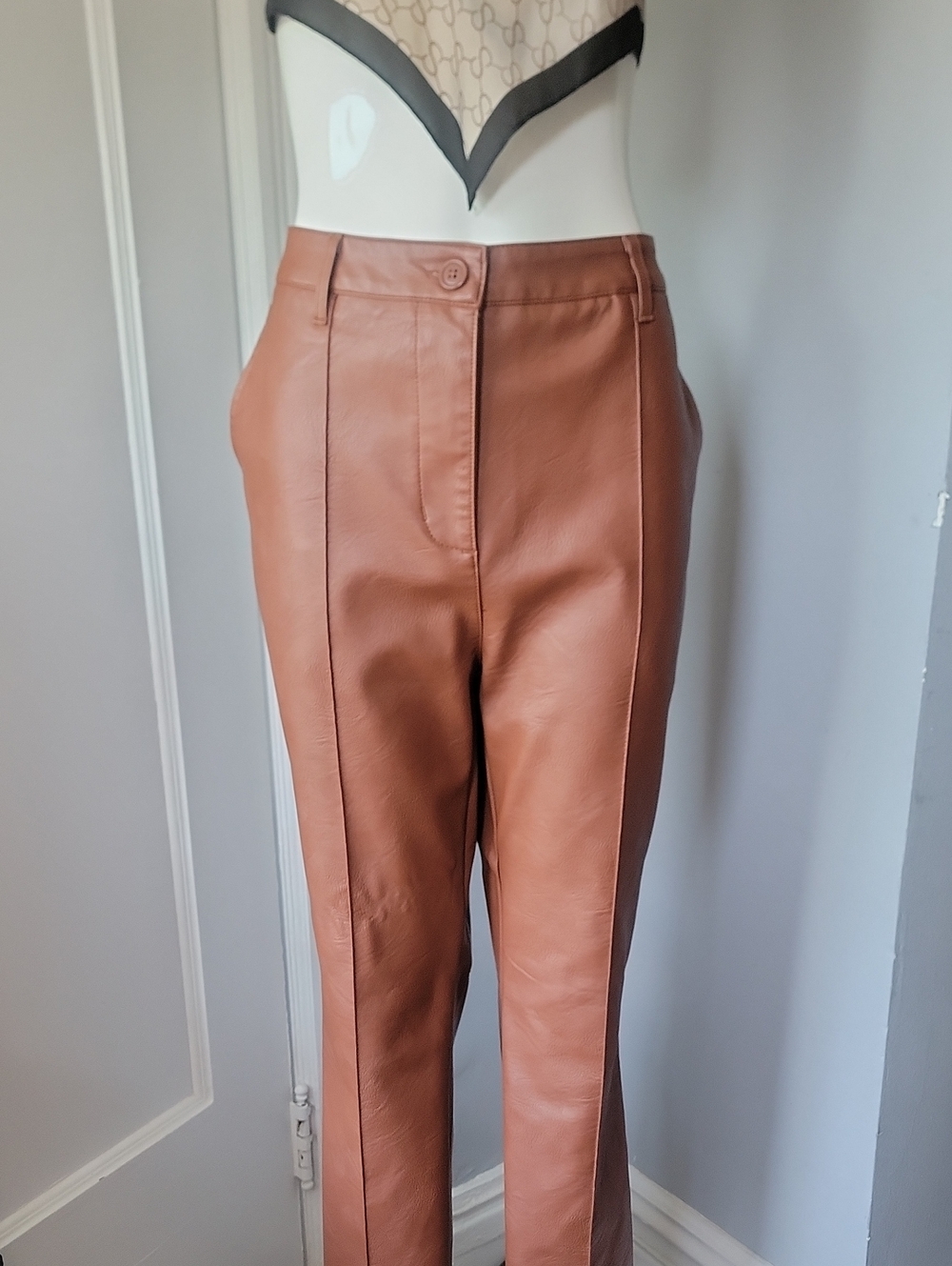 ❤️Leather brown vegan lined pants size xl